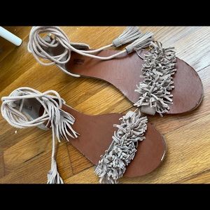 Nude fringe sandals